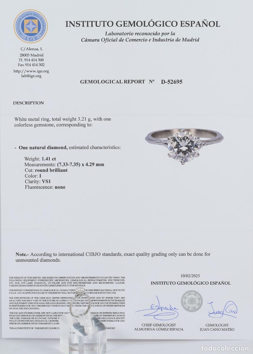 Joyeria: Anillo en oro blanco 18k con diamante 1.41 ct - Foto 2