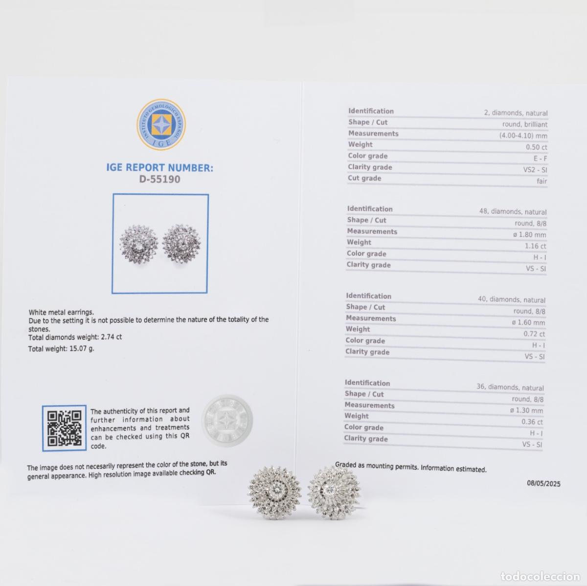 Joyeria: Pendientes en oro blanco 18k con diamantes 2.74 ct - Foto 2