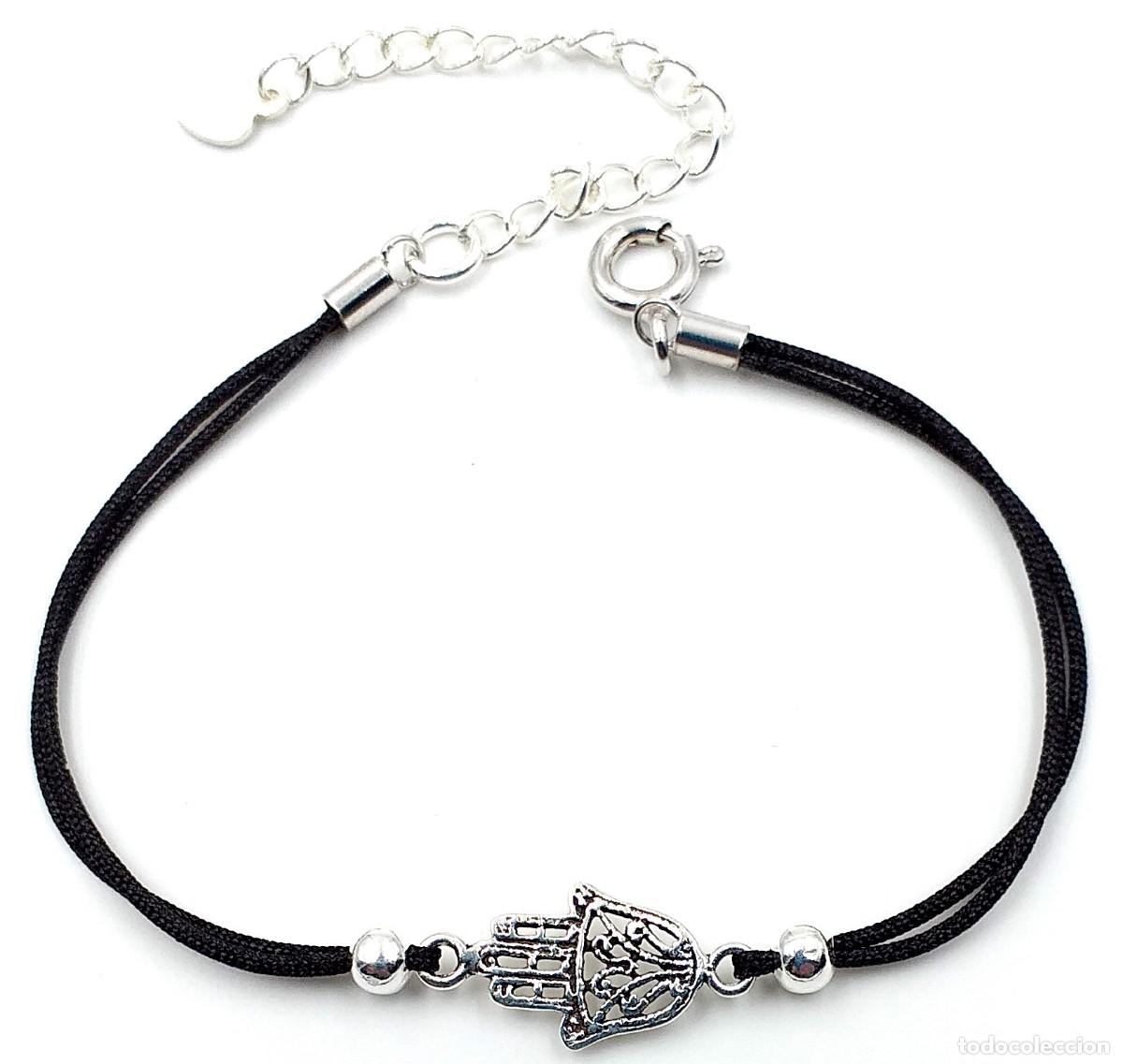 Joyeria: Pulsera mano F&aacute;tima Plata Ley, cord&oacute;n seda negro - Foto 1