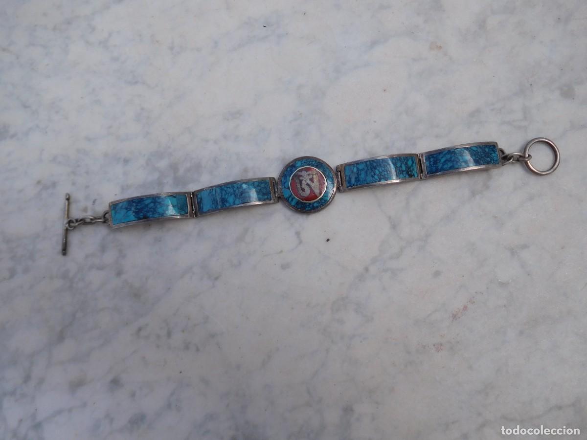 Joyeria: Pulsera vintage de plata y mineral? Turquesa? - Foto 1