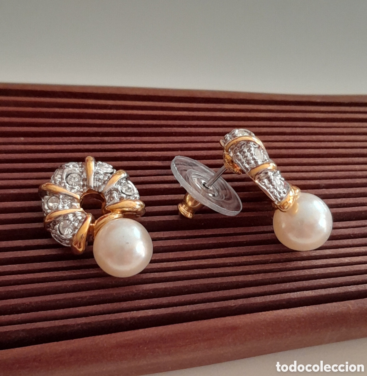 Joyeria: PENDIENTES CHAPADOS EN ORO CON CRISTAL Y PERLA - Foto 4