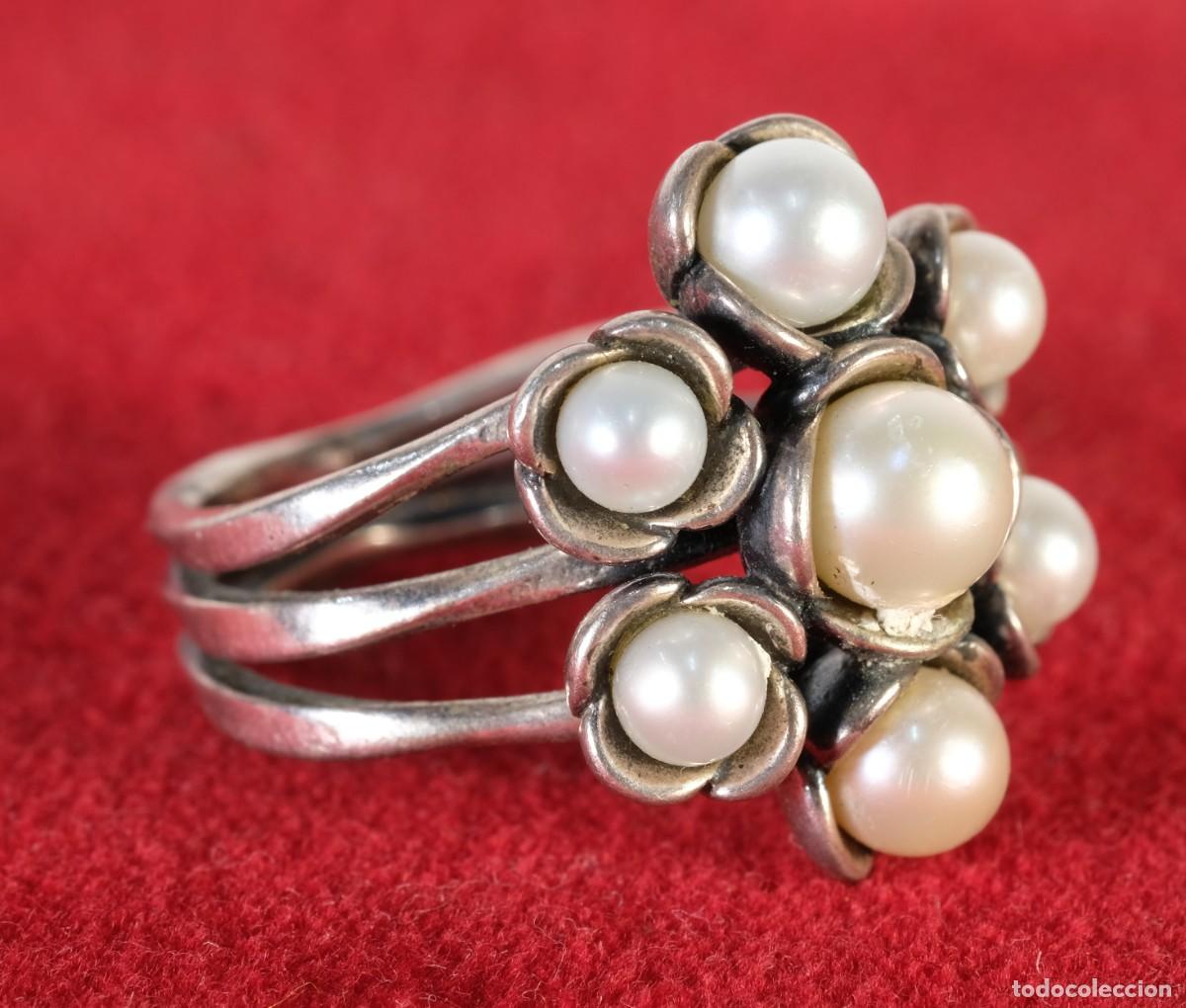 Joyeria: Anillo en plata con s&iacute;mil perlas engastadas - Foto 1