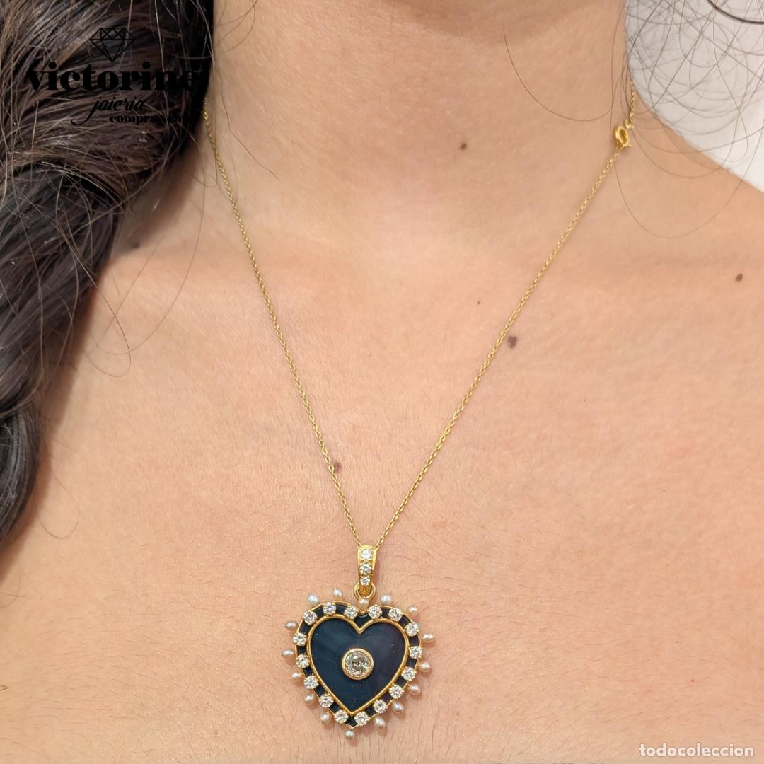 Joyeria: Colgante en forma de coraz&oacute;n, &oacute;nix, diamantes y perlas - Foto 1
