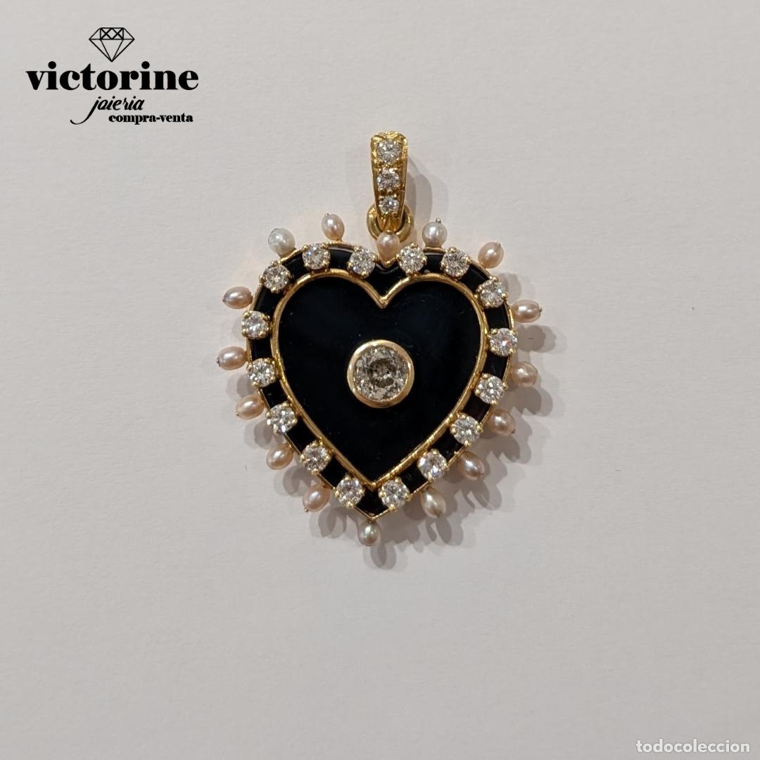 Joyeria: Colgante en forma de coraz&oacute;n, &oacute;nix, diamantes y perlas - Foto 2