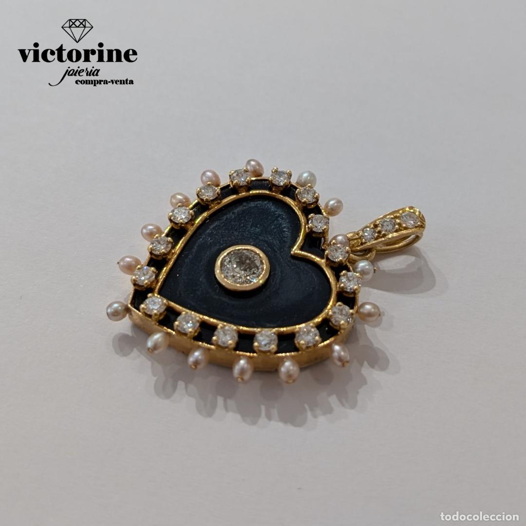 Joyeria: Colgante en forma de coraz&oacute;n, &oacute;nix, diamantes y perlas - Foto 3