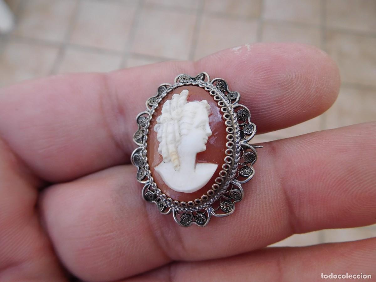 Joyeria: Broche antiguo de plata y camafeo tallado concha - Foto 2