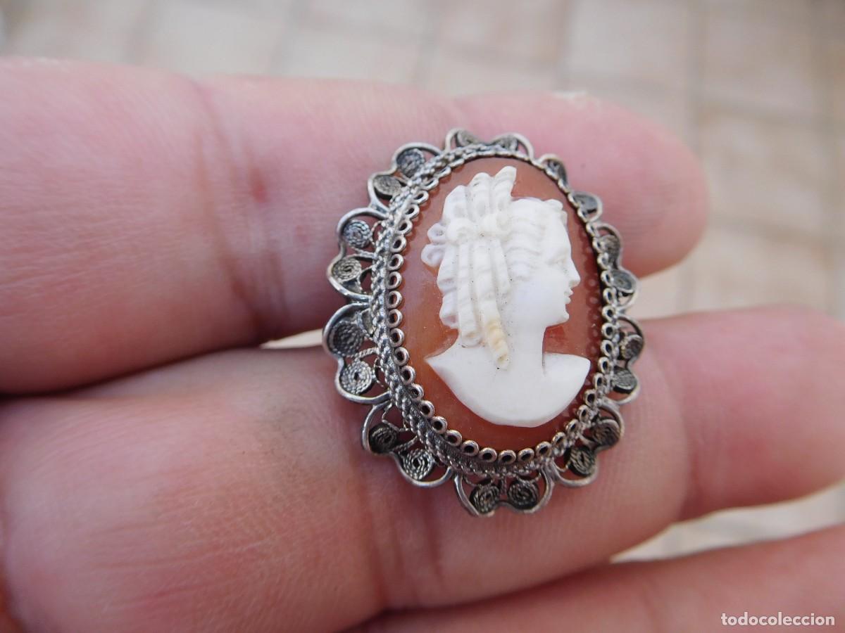 Joyeria: Broche antiguo de plata y camafeo tallado concha - Foto 3