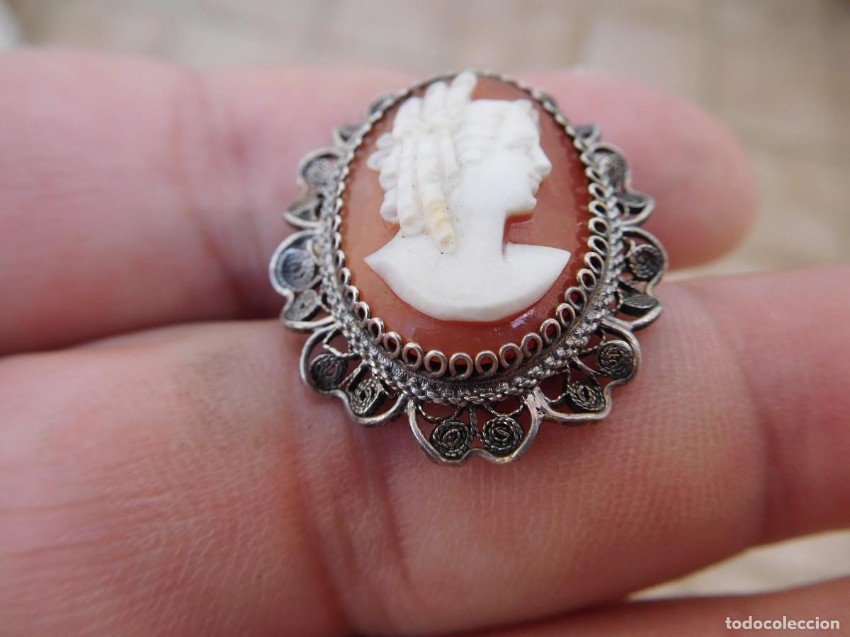 Joyeria: Broche antiguo de plata y camafeo tallado concha - Foto 4