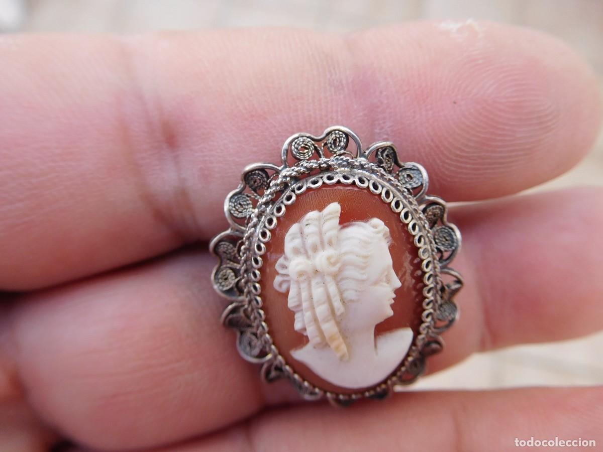 Joyeria: Broche antiguo de plata y camafeo tallado concha - Foto 5