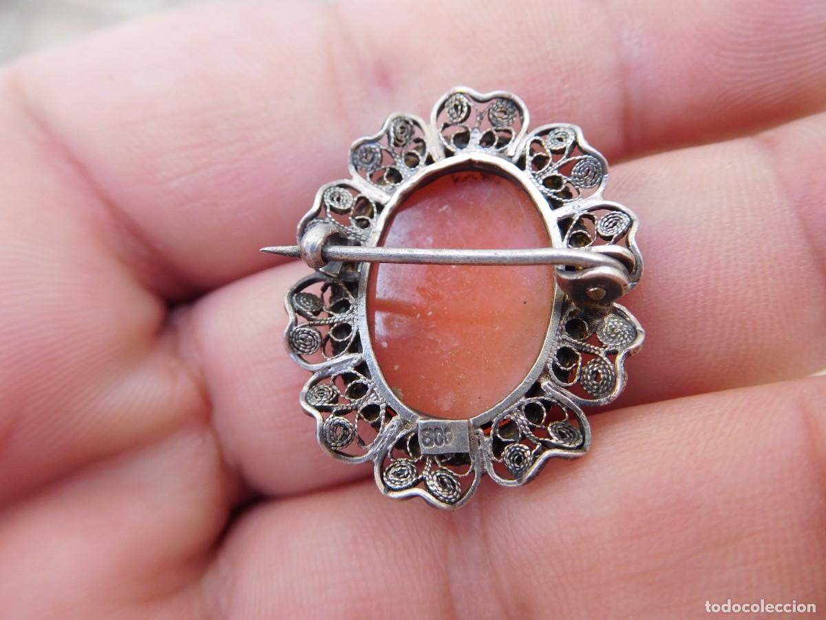 Joyeria: Broche antiguo de plata y camafeo tallado concha - Foto 6