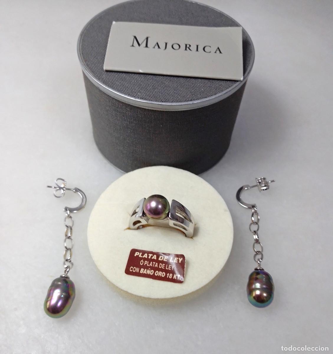 Joyeria: Anillo y pendientes Majorica de plata de ley con perlas. - Foto 2