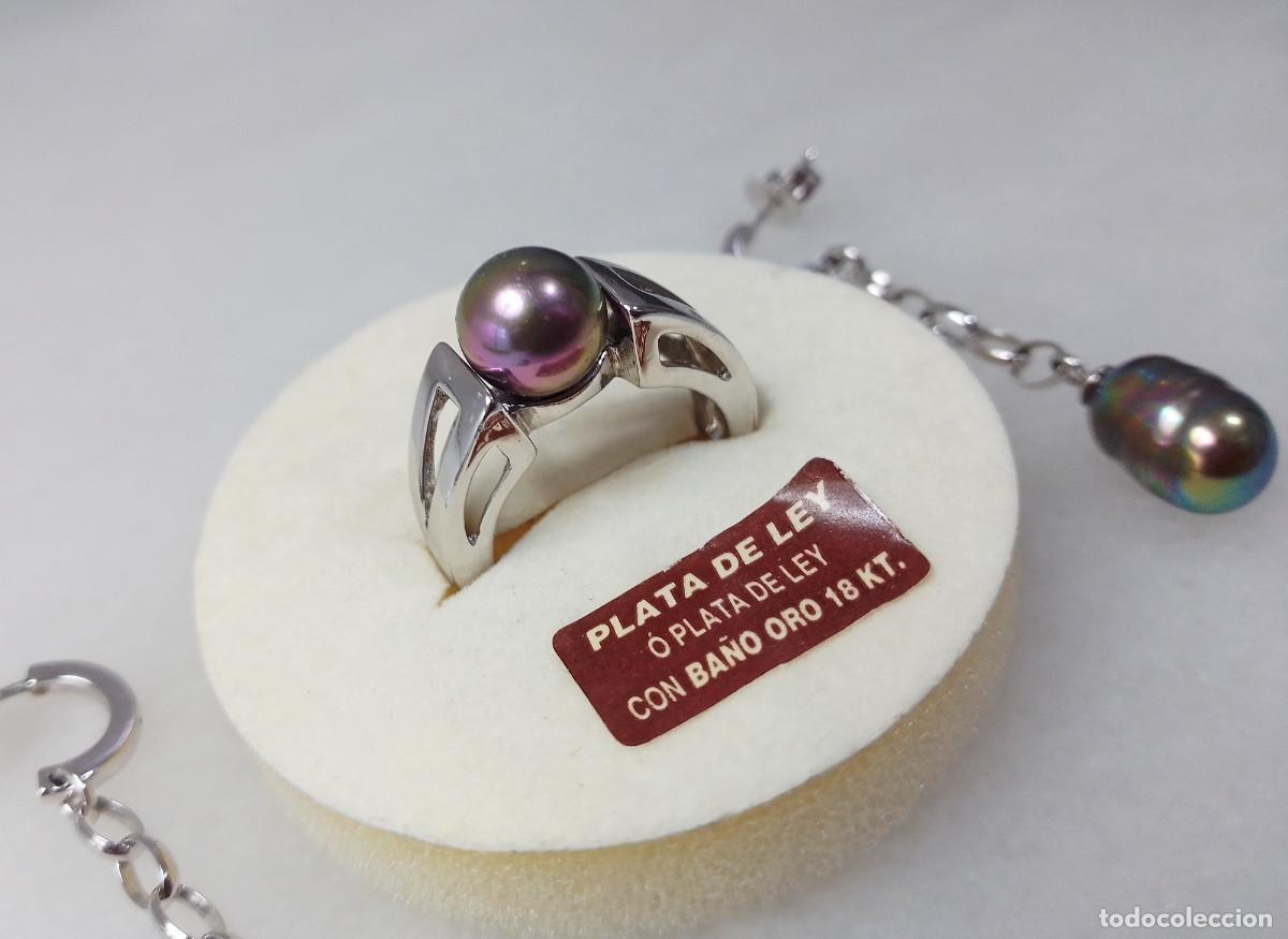Joyeria: Anillo y pendientes Majorica de plata de ley con perlas. - Foto 3