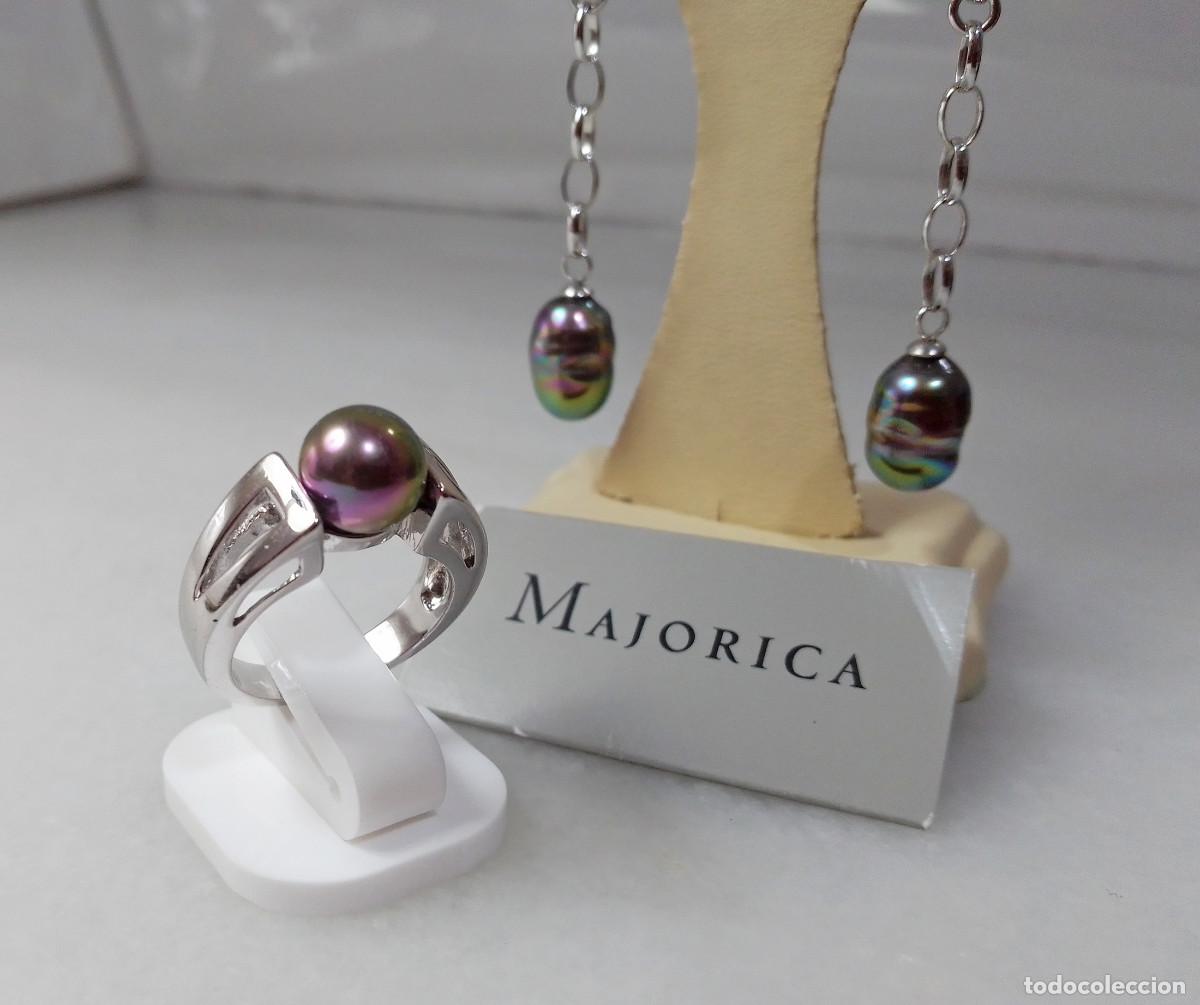Joyeria: Anillo y pendientes Majorica de plata de ley con perlas. - Foto 1