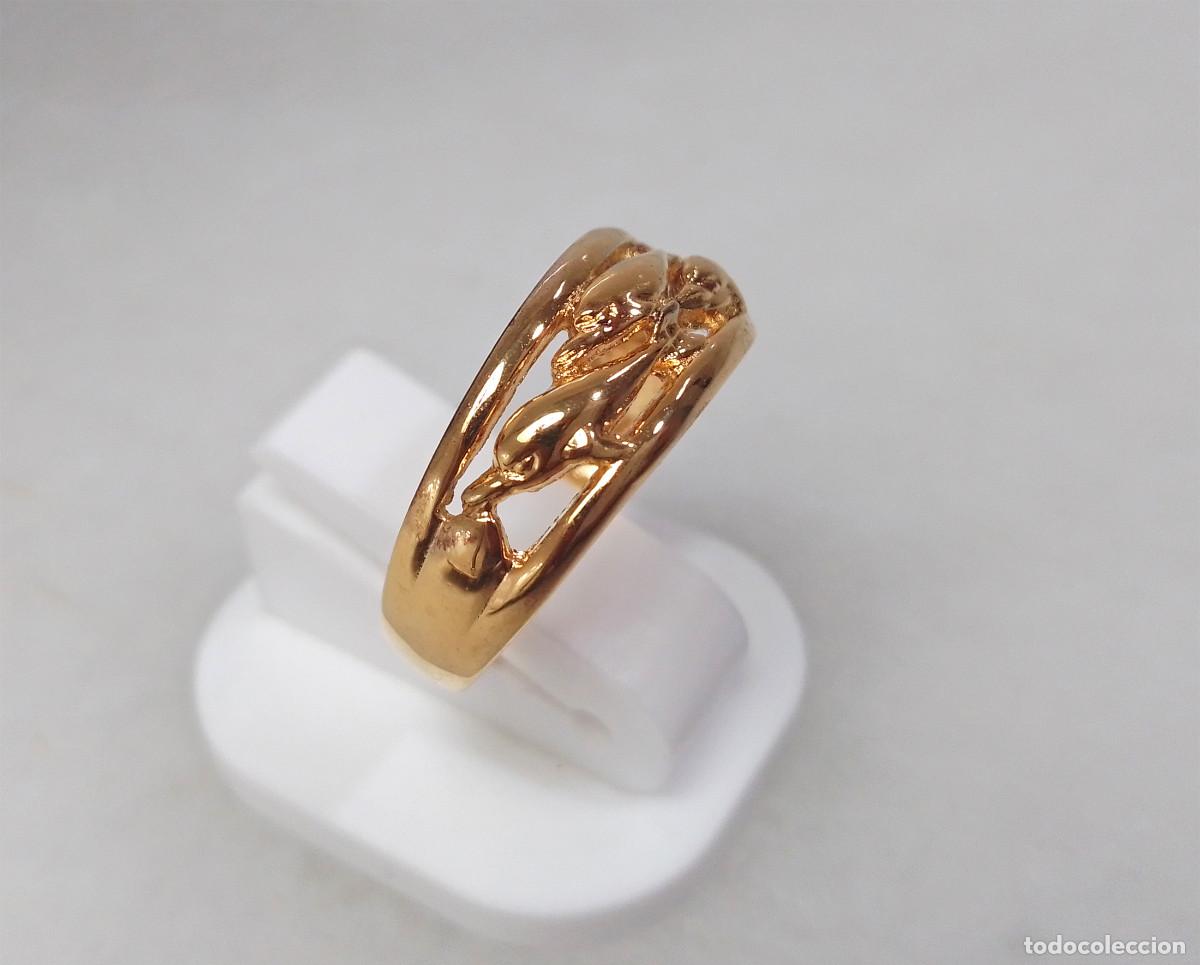 Joyeria: Anillo cl&aacute;sico de plata de ley ba&ntilde;ado en oro con delfines. - Foto 4