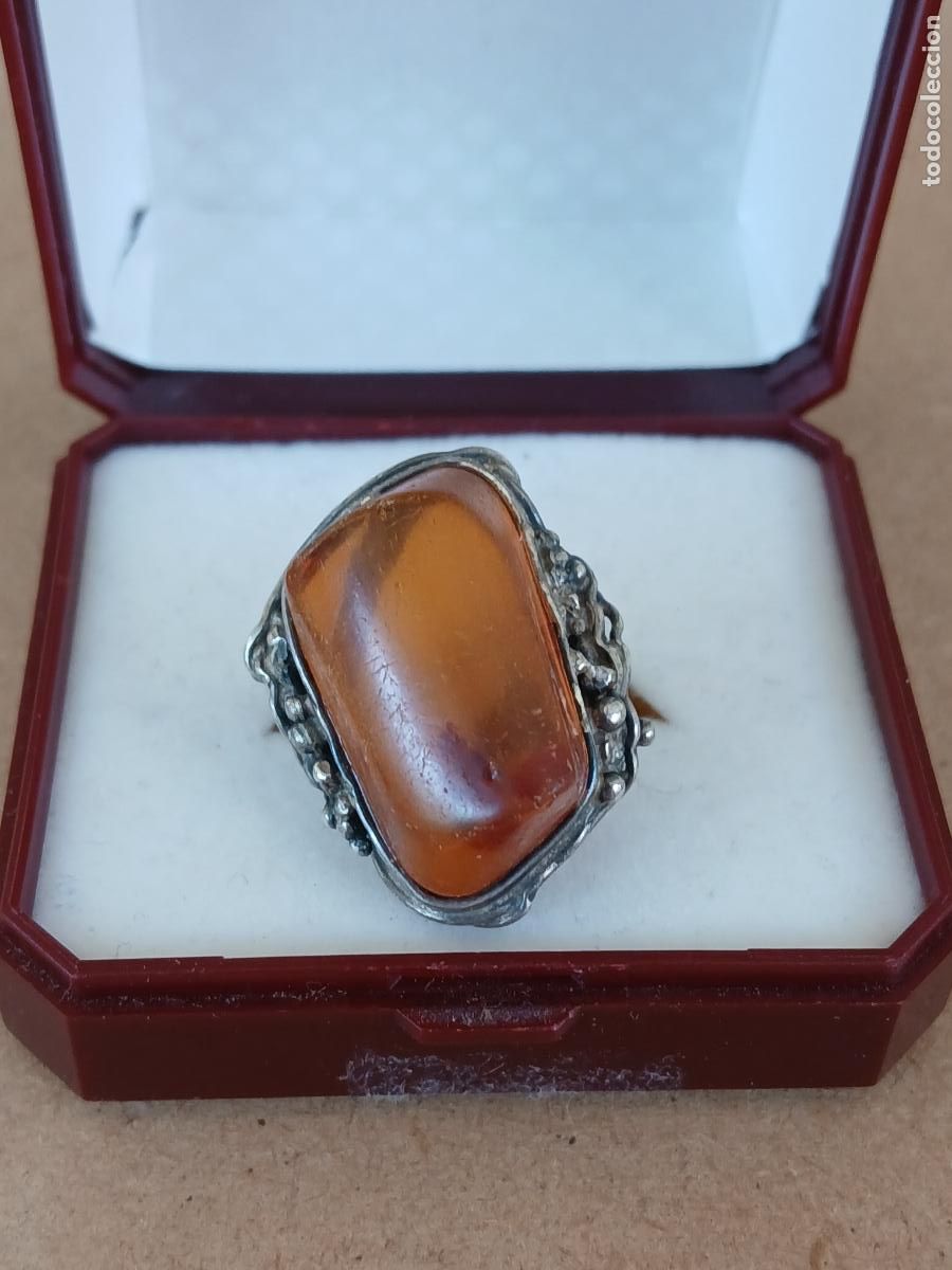 Joyeria: ANILLO DE PLATA Y &Aacute;MBAR ESTILO ART NOUVEAU - Foto 1