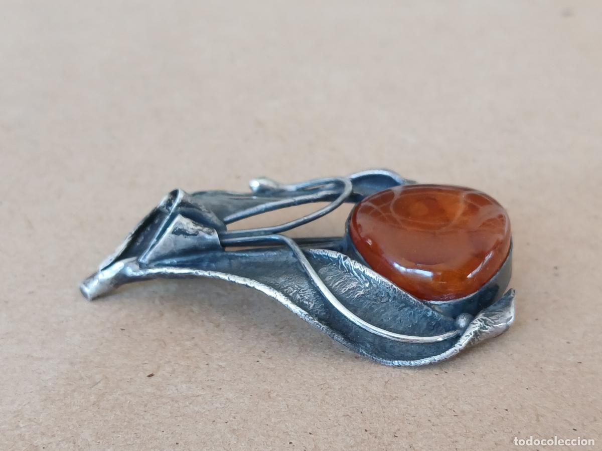 Joyeria: BROCHE VINTAGE DE PLATA Y &Aacute;MBAR - Foto 2