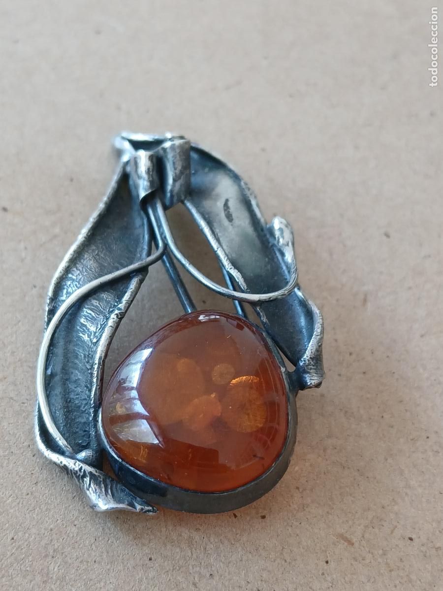 Joyeria: BROCHE VINTAGE DE PLATA Y &Aacute;MBAR - Foto 4