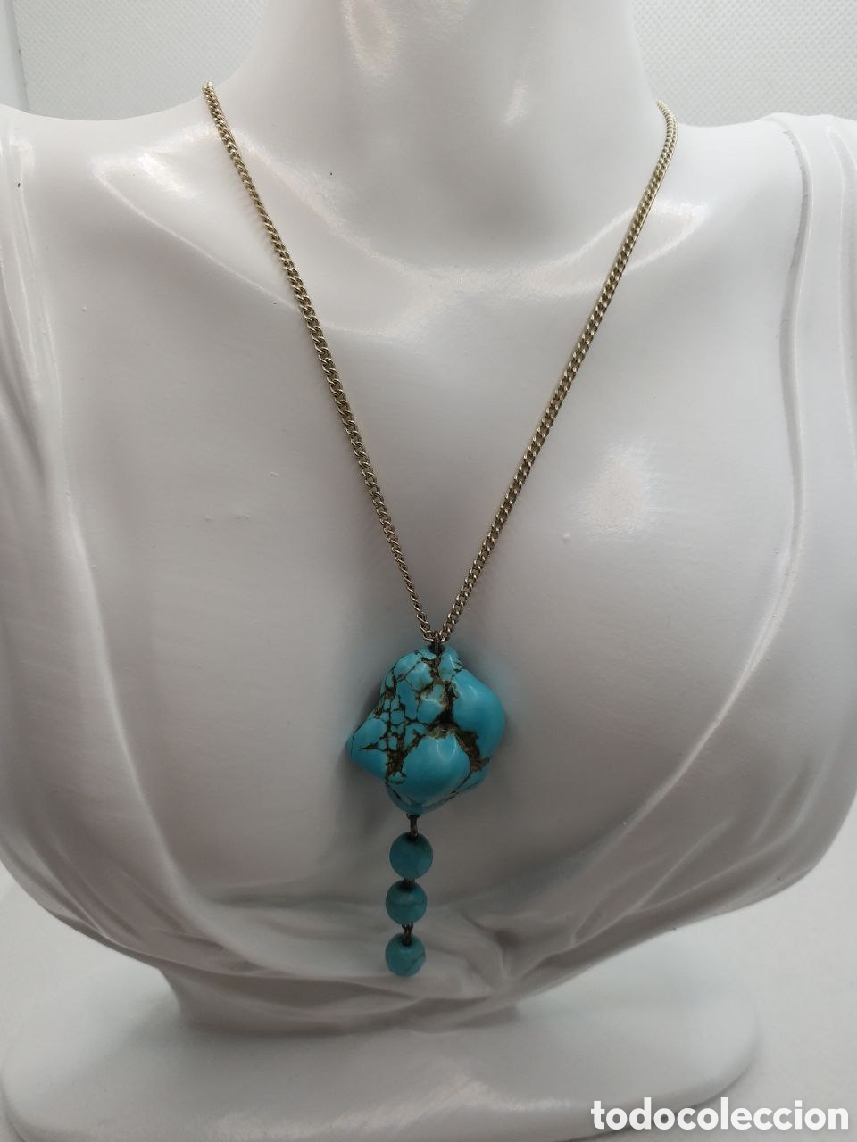 Joyeria: Collar con Turquesas.Cadena de Plata - Foto 3