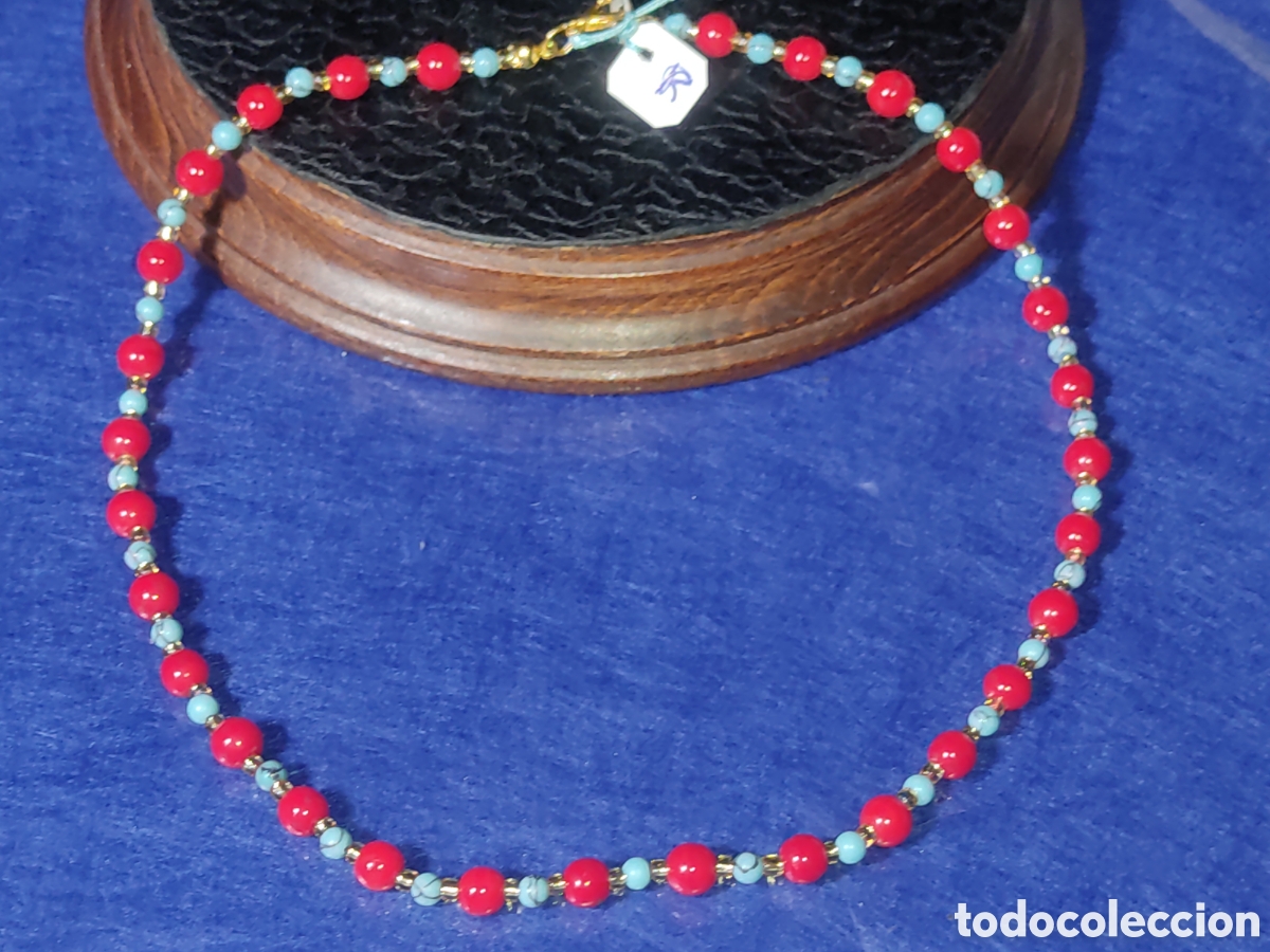 Joyeria: Collar de cuentas de coral rojo y turquesa. *R* - Foto 2