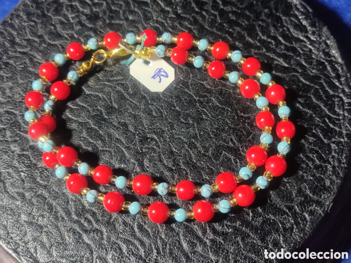 Joyeria: Collar de cuentas de coral rojo y turquesa. *R* - Foto 3