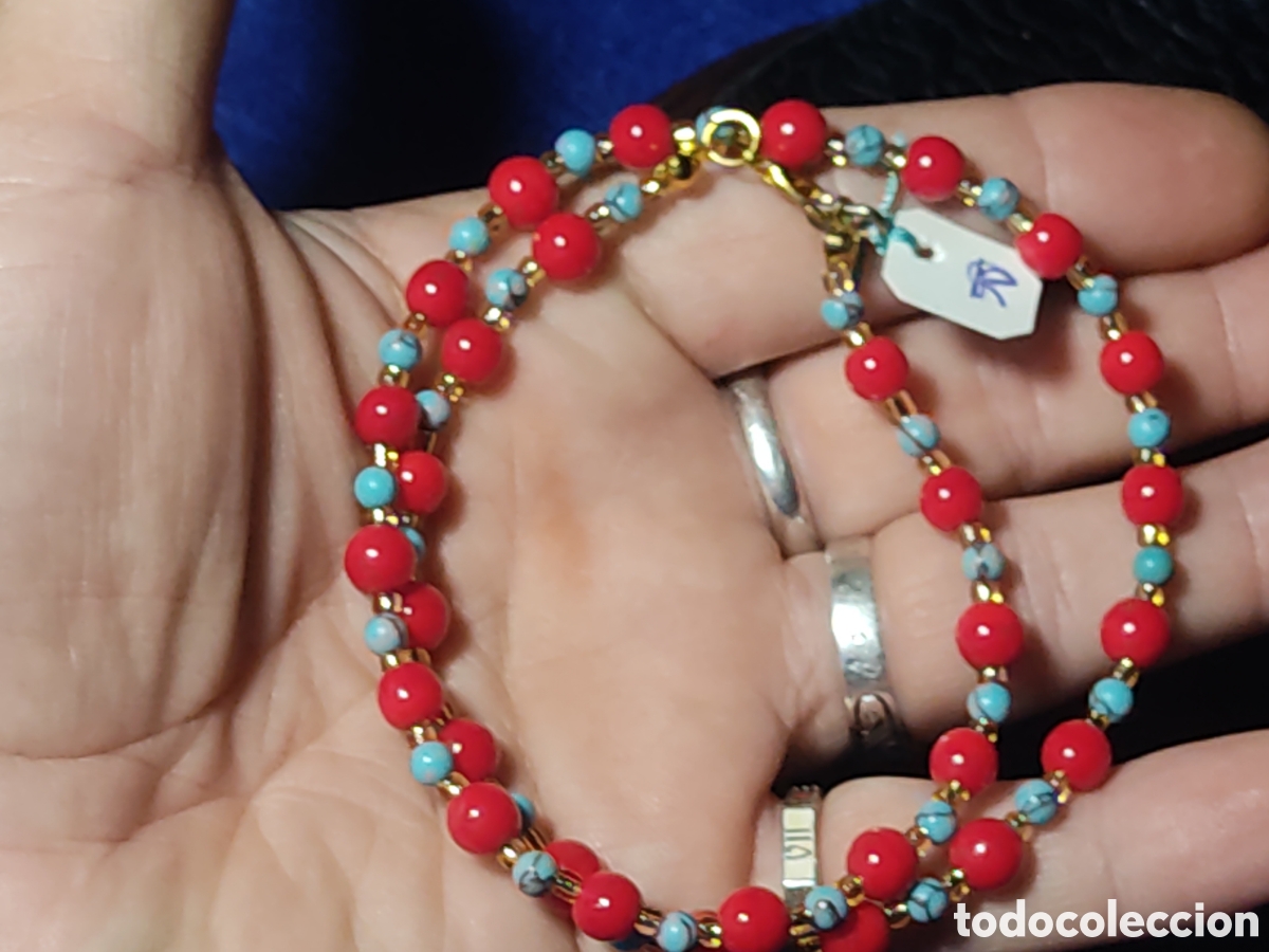 Joyeria: Collar de cuentas de coral rojo y turquesa. *R* - Foto 5