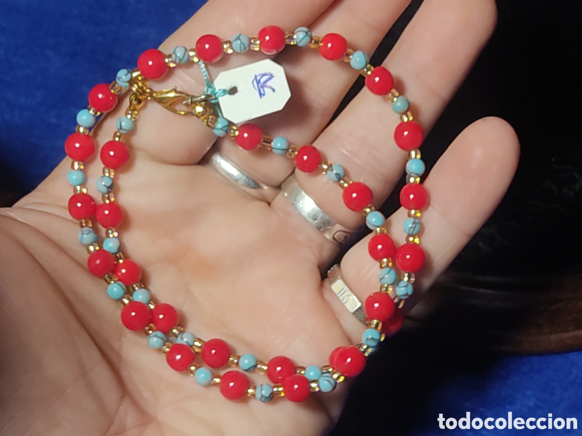 Joyeria: Collar de cuentas de coral rojo y turquesa. *R* - Foto 6