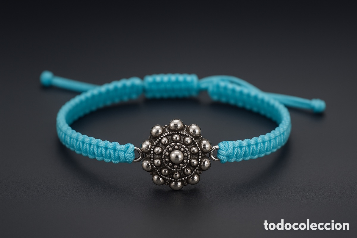 Joyeria: Pulsera con bot&oacute;n charro en plata y macram&eacute; - Foto 4