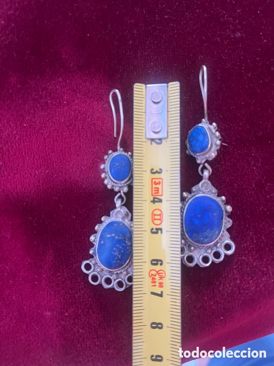 Joyeria: ANTIGUOS PENDIENTES LARGOS DE PLATA Y LAPISL&Aacute;ZULI - Foto 3