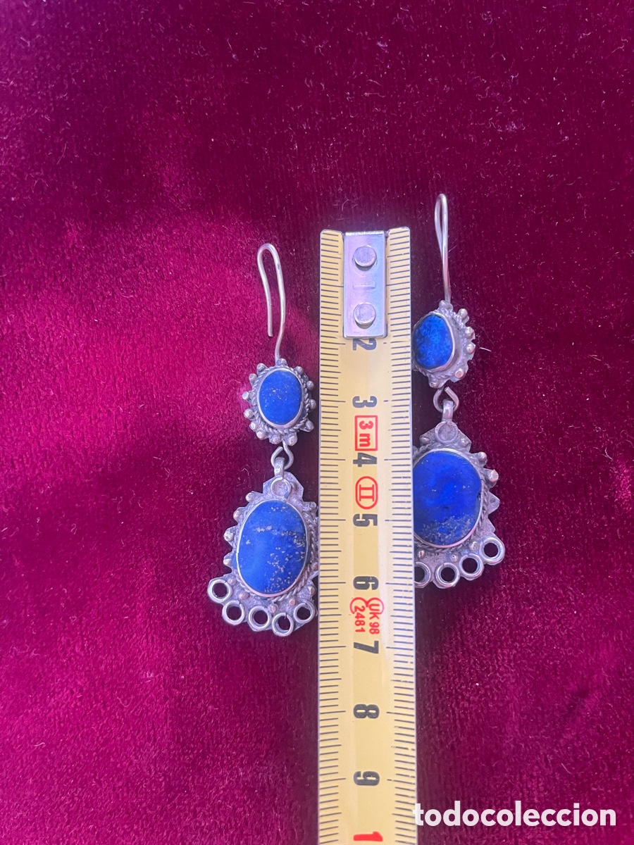 Joyeria: ANTIGUOS PENDIENTES LARGOS DE PLATA Y LAPISL&Aacute;ZULI - Foto 4