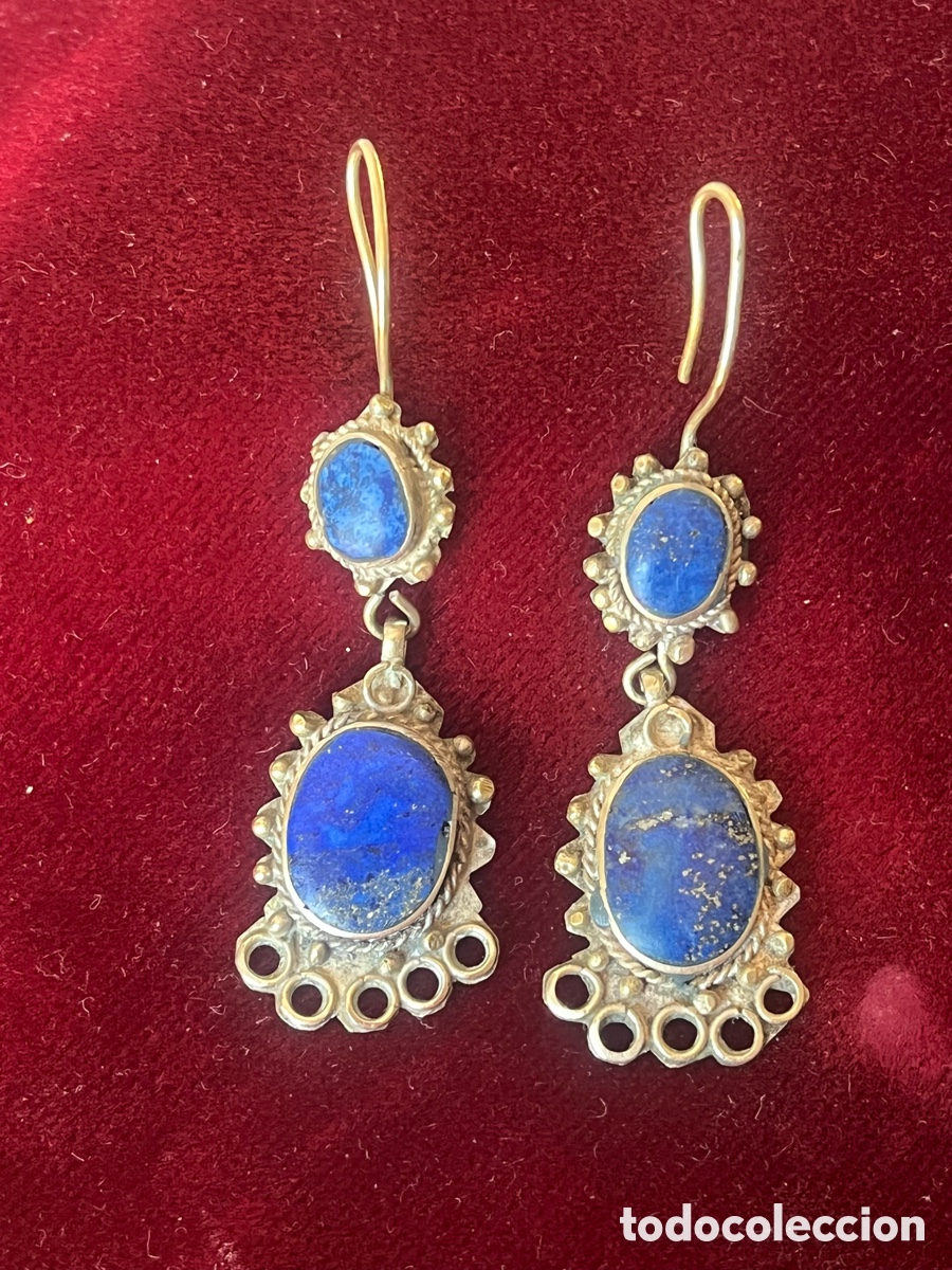 Joyeria: ANTIGUOS PENDIENTES LARGOS DE PLATA Y LAPISL&Aacute;ZULI - Foto 1