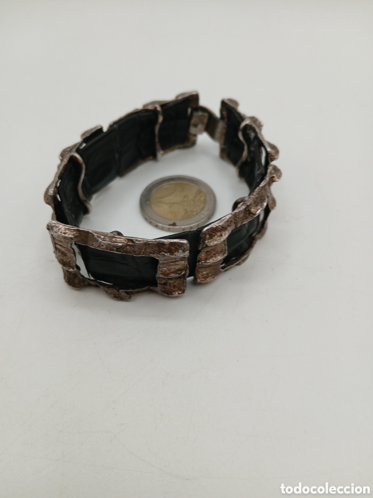 Joyeria: Pulsera metal plateado y cuero - Foto 3