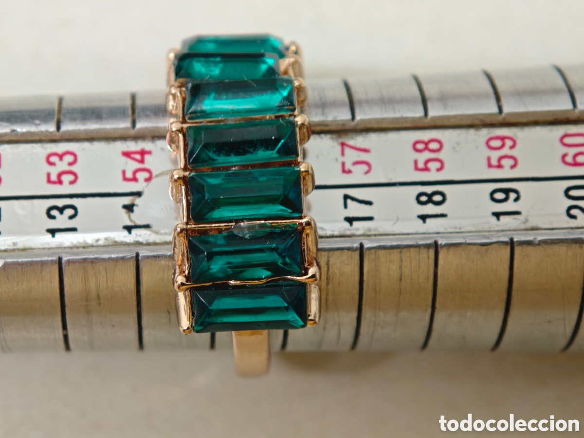 Joyeria: Anillo de acero oro y cristal verde - Foto 4