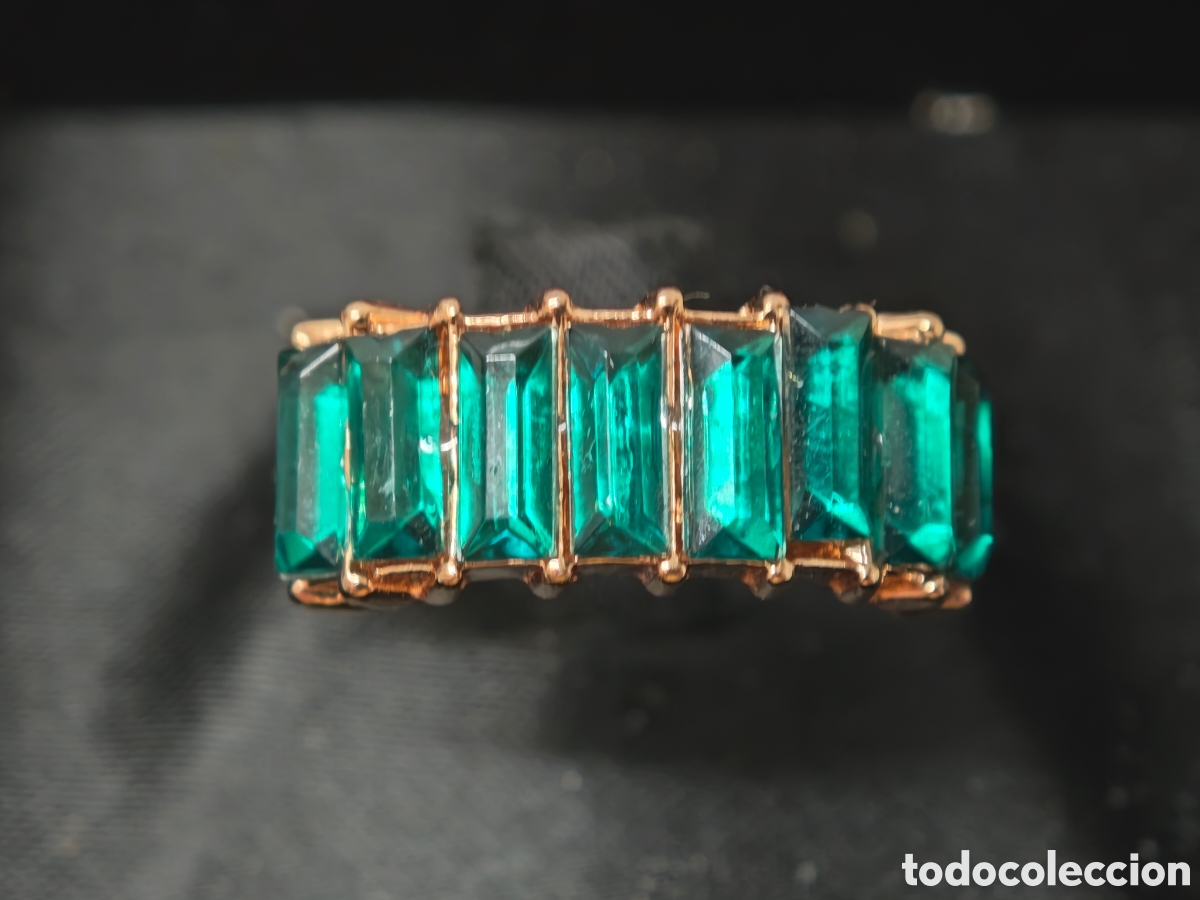 Joyeria: Anillo de acero oro y cristal verde - Foto 5