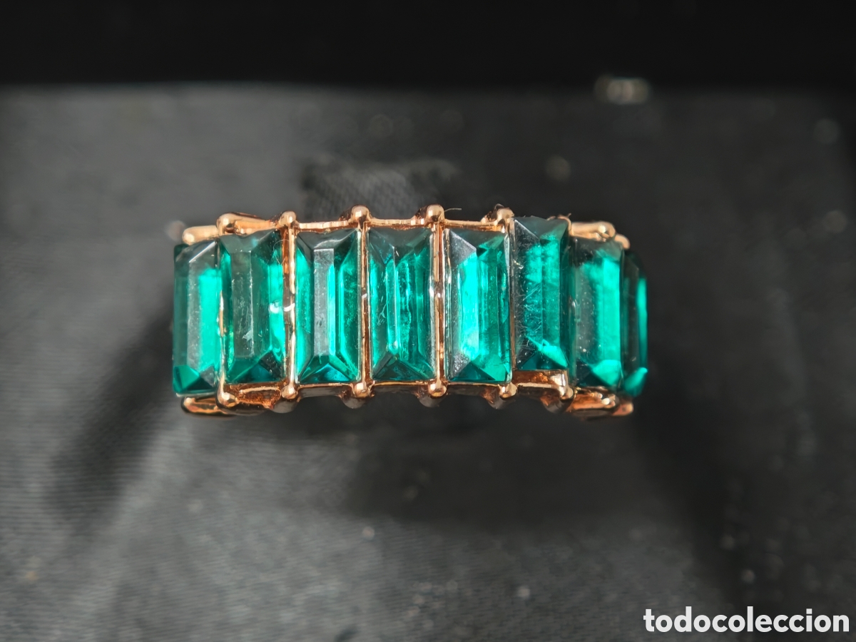 Joyeria: Anillo de acero oro y cristal verde - Foto 1