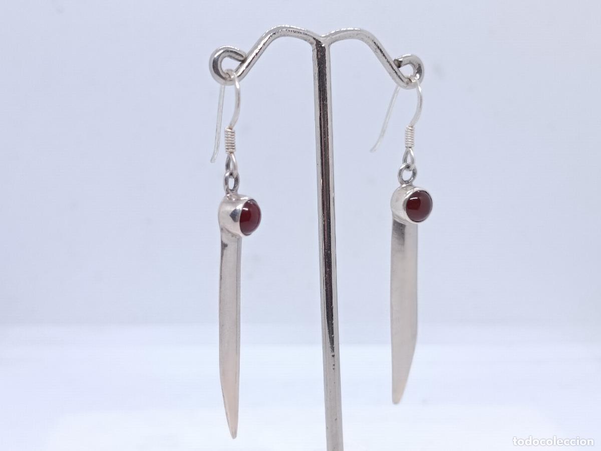 Joyeria: Preciosos pendientes largos en plata de ley contrastada con cornalinas incrustadas - Foto 2
