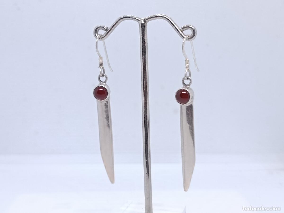 Joyeria: Preciosos pendientes largos en plata de ley contrastada con cornalinas incrustadas - Foto 3