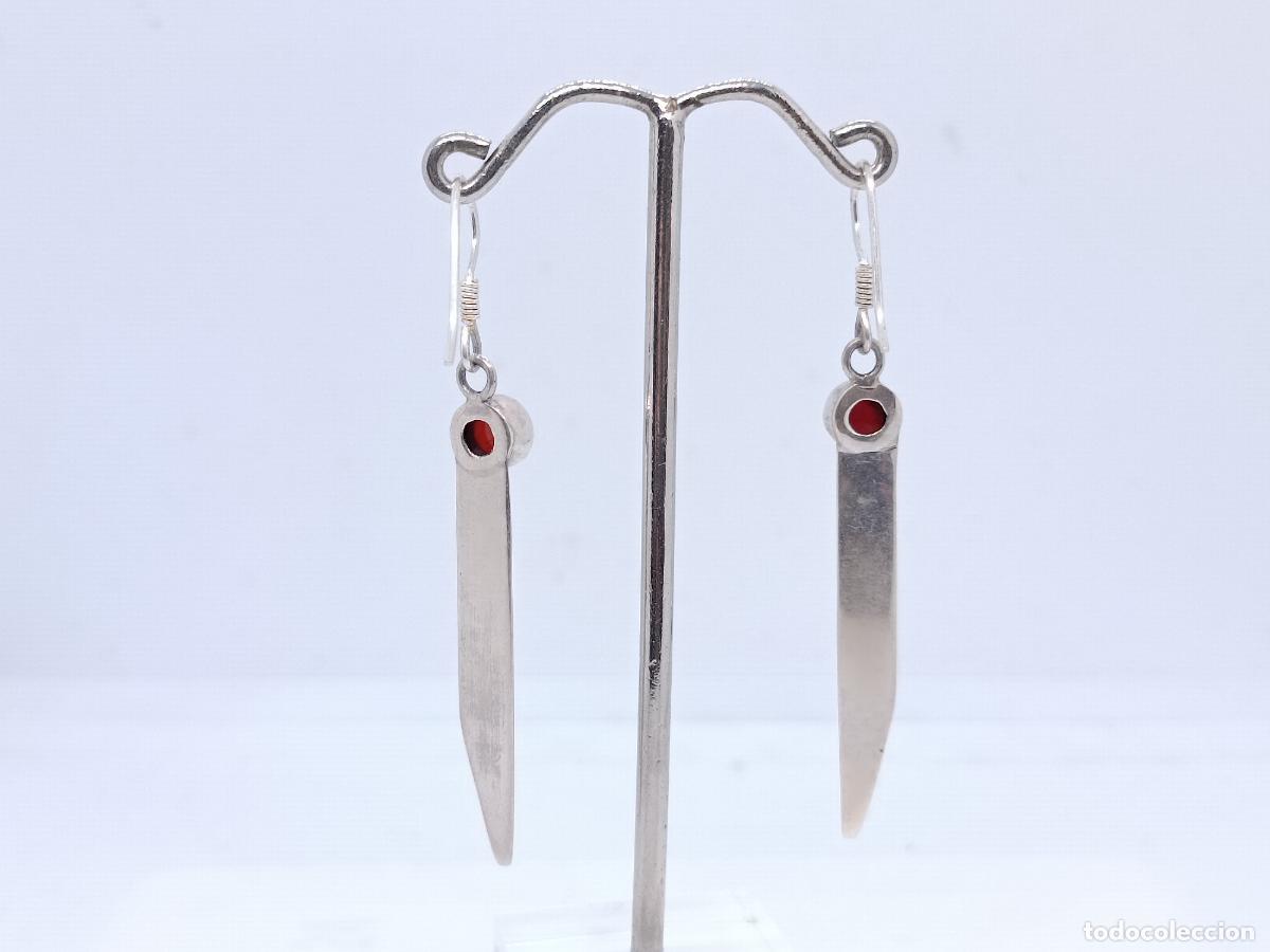 Joyeria: Preciosos pendientes largos en plata de ley contrastada con cornalinas incrustadas - Foto 4