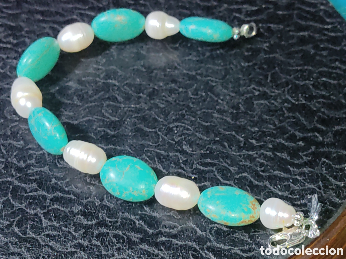 Joyeria: Pulsera de perlas barrocas y turquesa. - Foto 3