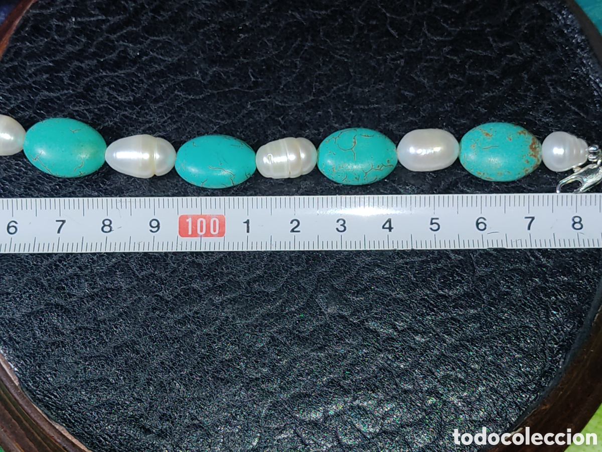 Joyeria: Pulsera de perlas barrocas y turquesa. - Foto 4