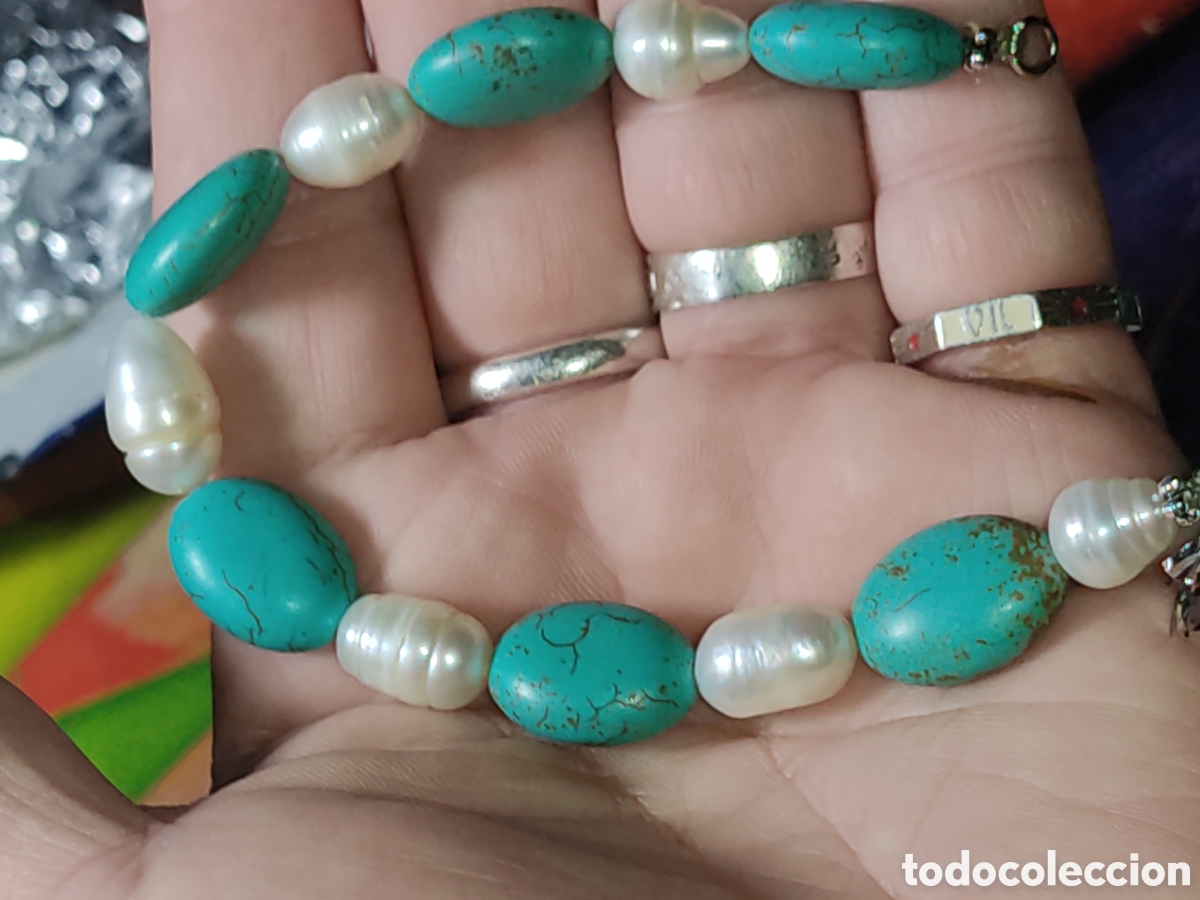 Joyeria: Pulsera de perlas barrocas y turquesa. - Foto 5