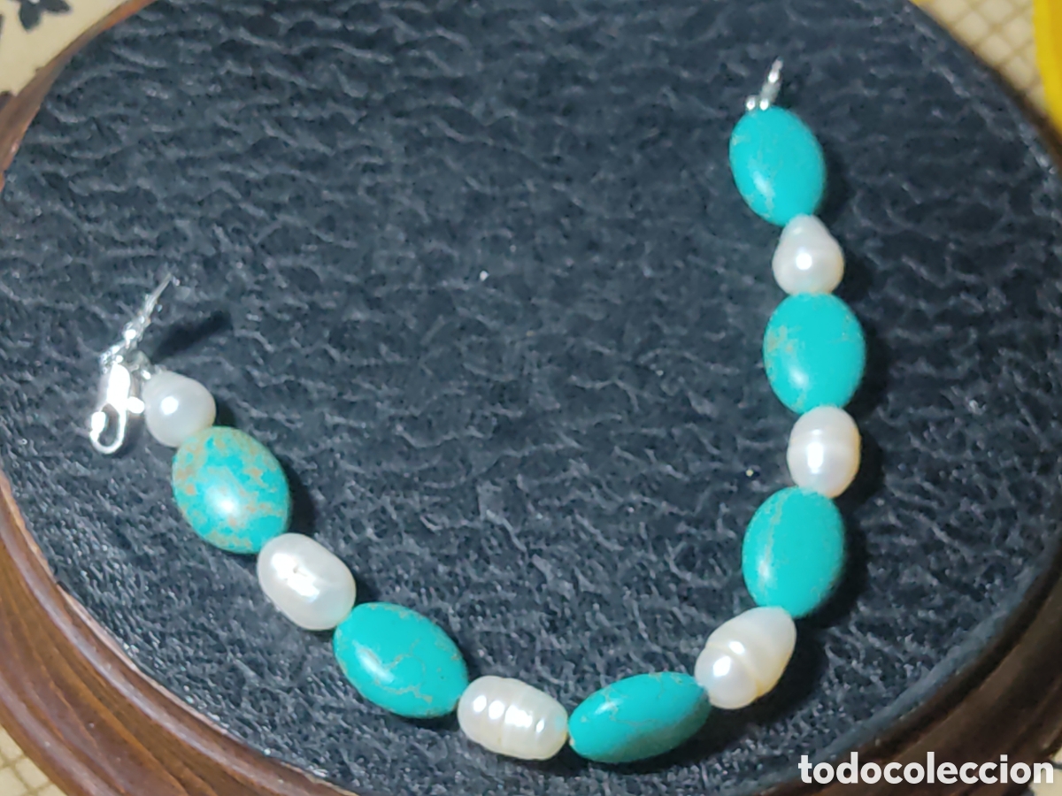 Joyeria: Pulsera de perlas barrocas y turquesa. - Foto 1