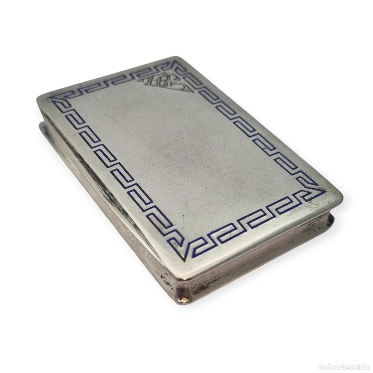 Joyeria: Caja rectangular de plata 800 con grecas de esmalte azul, Art Dec&oacute;, circa 1920. - Foto 3