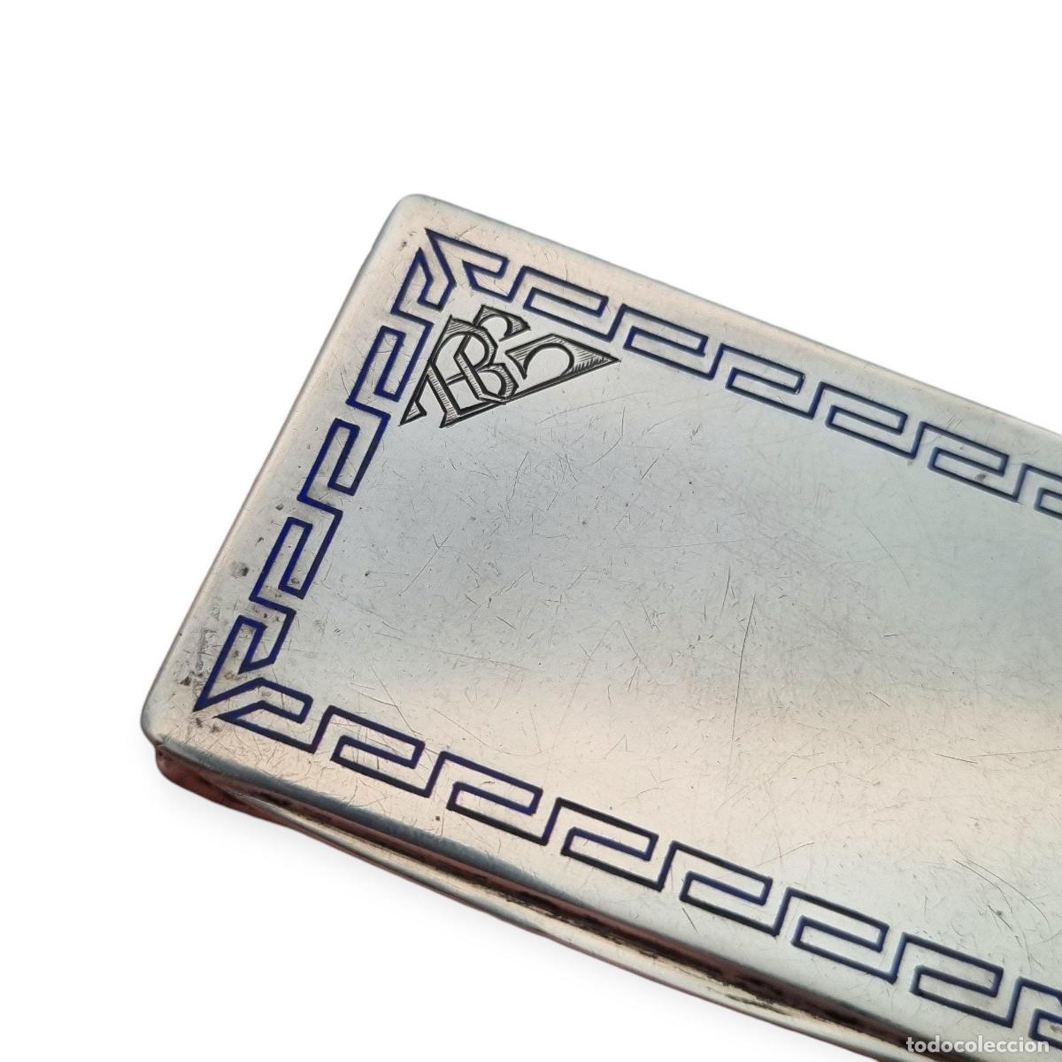 Joyeria: Caja rectangular de plata 800 con grecas de esmalte azul, Art Dec&oacute;, circa 1920. - Foto 4