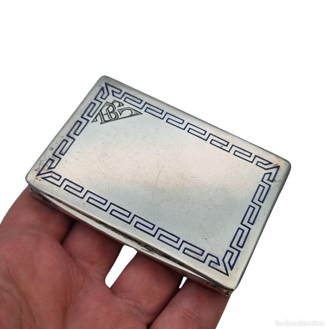 Joyeria: Caja rectangular de plata 800 con grecas de esmalte azul, Art Dec&oacute;, circa 1920. - Foto 5