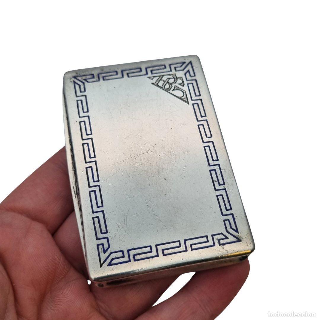 Joyeria: Caja rectangular de plata 800 con grecas de esmalte azul, Art Dec&oacute;, circa 1920. - Foto 6
