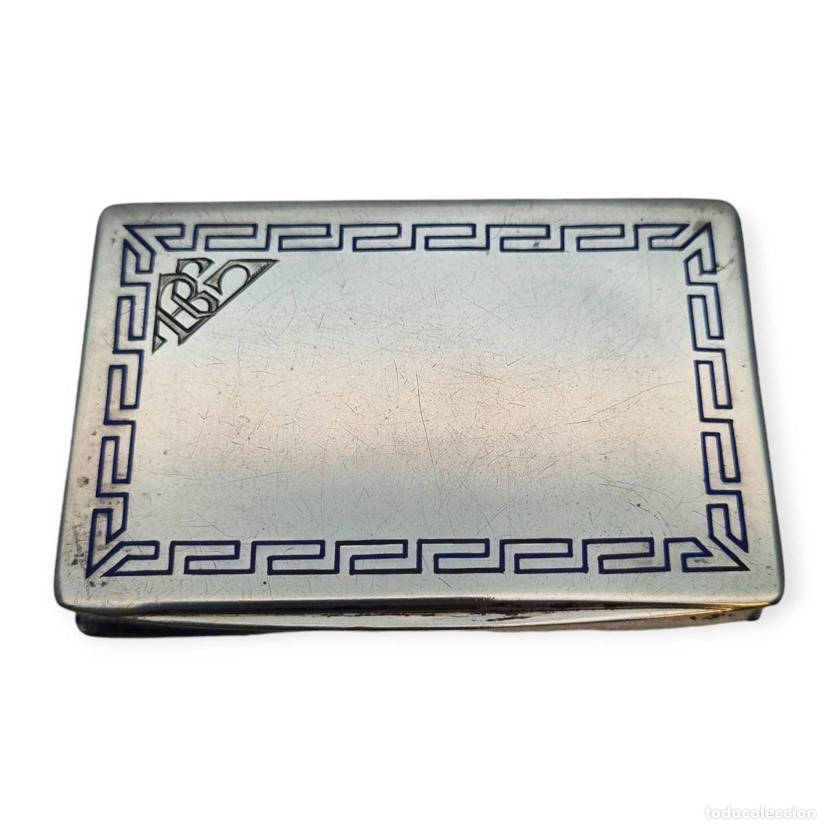 Joyeria: Caja rectangular de plata 800 con grecas de esmalte azul, Art Dec&oacute;, circa 1920. - Foto 1