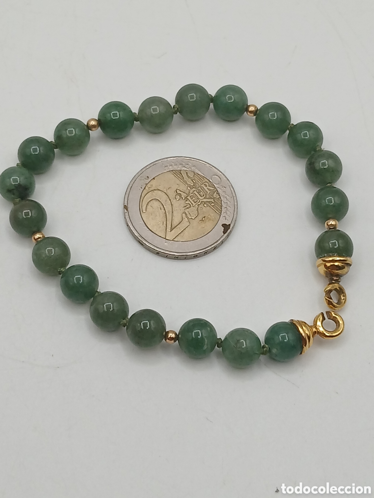 Joyeria: Pulsera plata 925mls chapado oro y jade verde - Foto 2