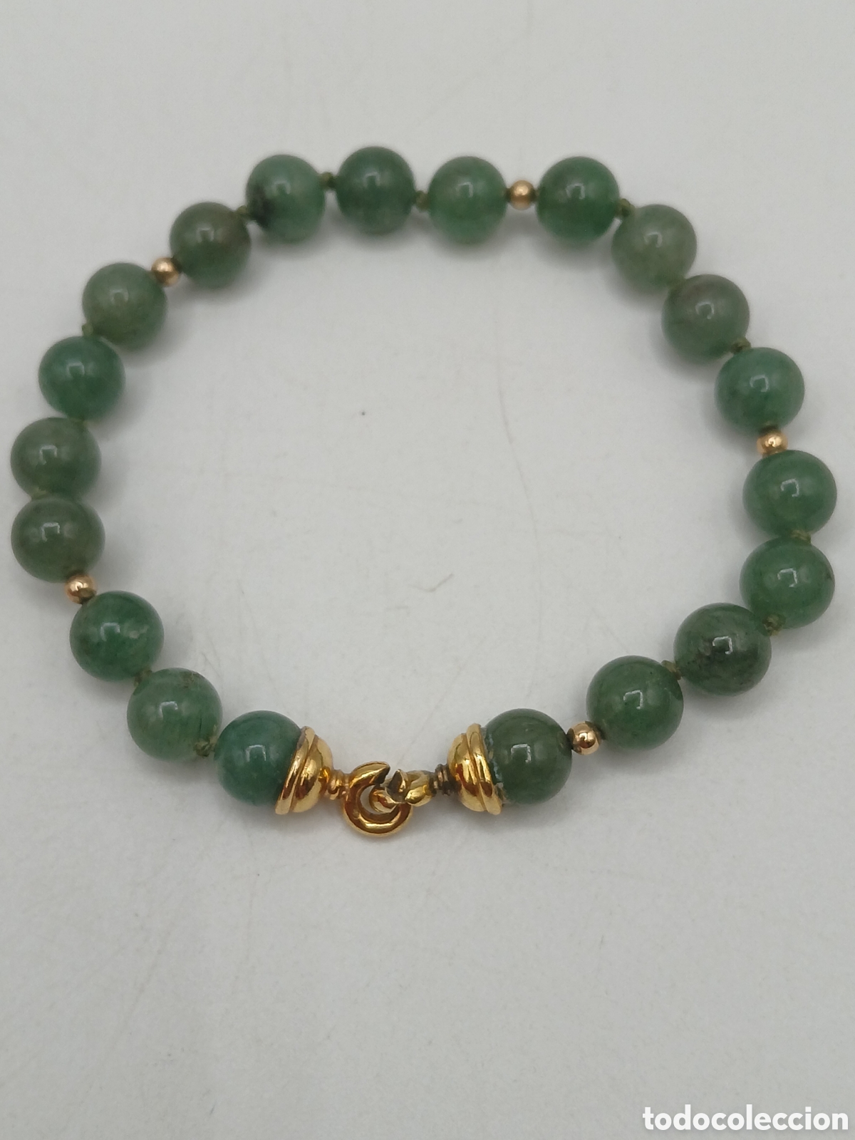 Joyeria: Pulsera plata 925mls chapado oro y jade verde - Foto 1
