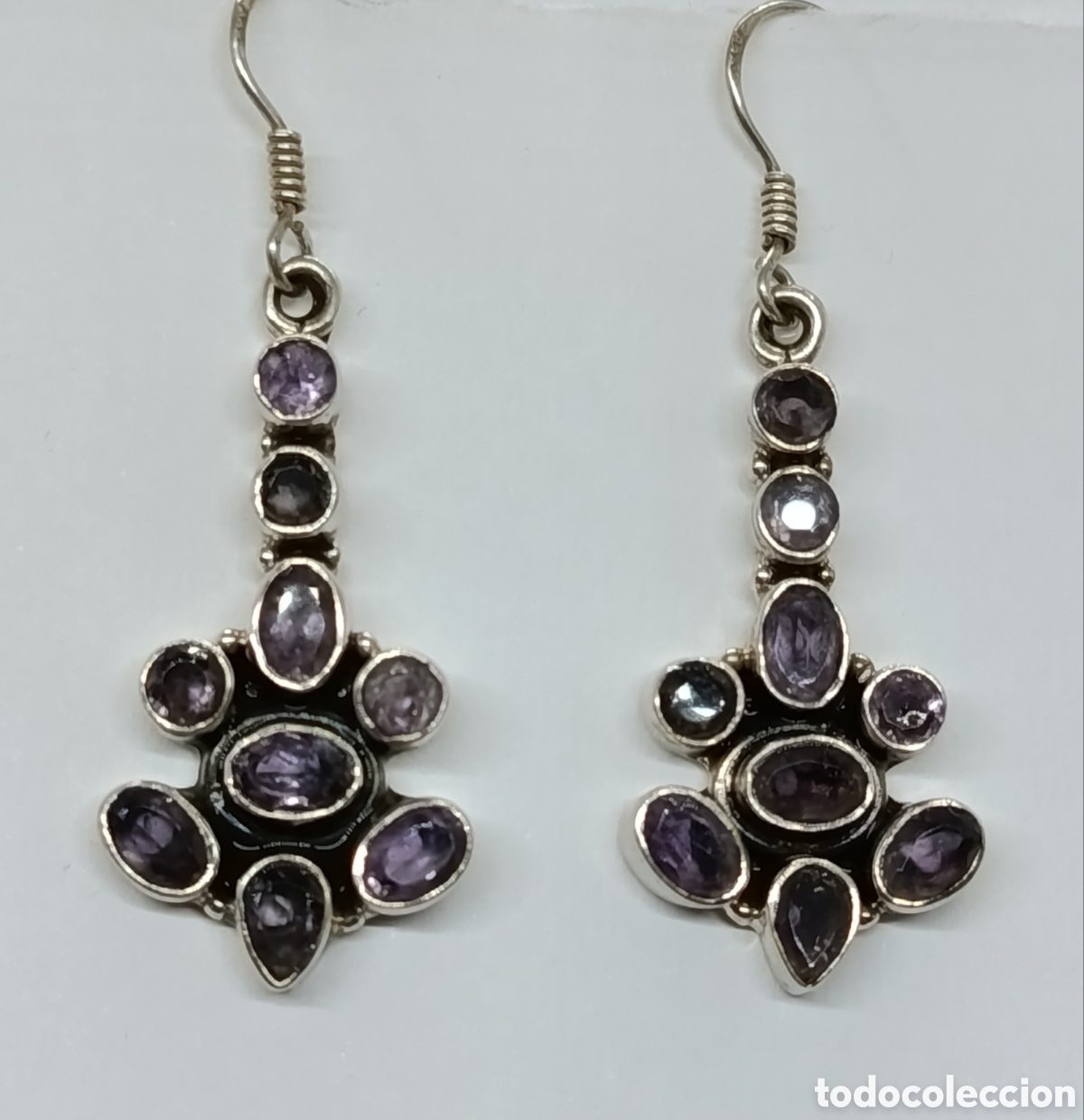 Joyeria: Pendientes largos de plata y amatista - Foto 1