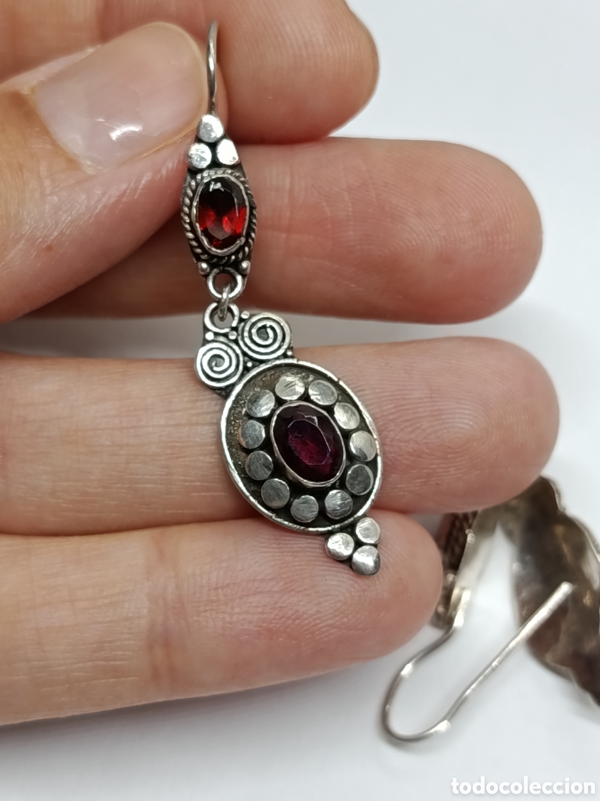 Joyeria: Pendientes largos , plata y granates. &Eacute;tnicos . - Foto 3